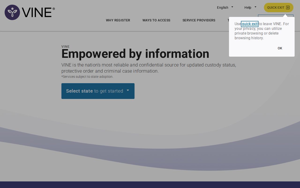 VINELink Kentucky Calloway custody search and alert registration interface