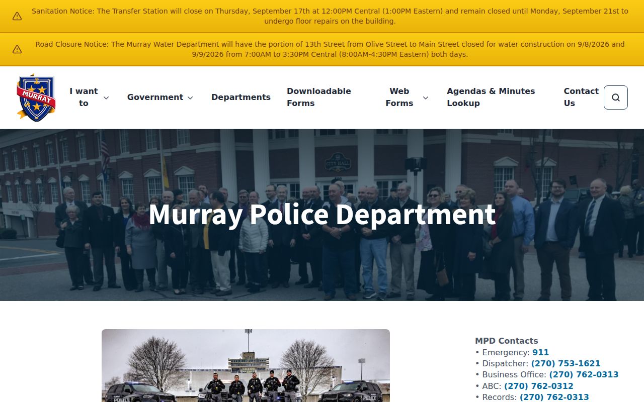 Official Murray Police Department contact and records information page