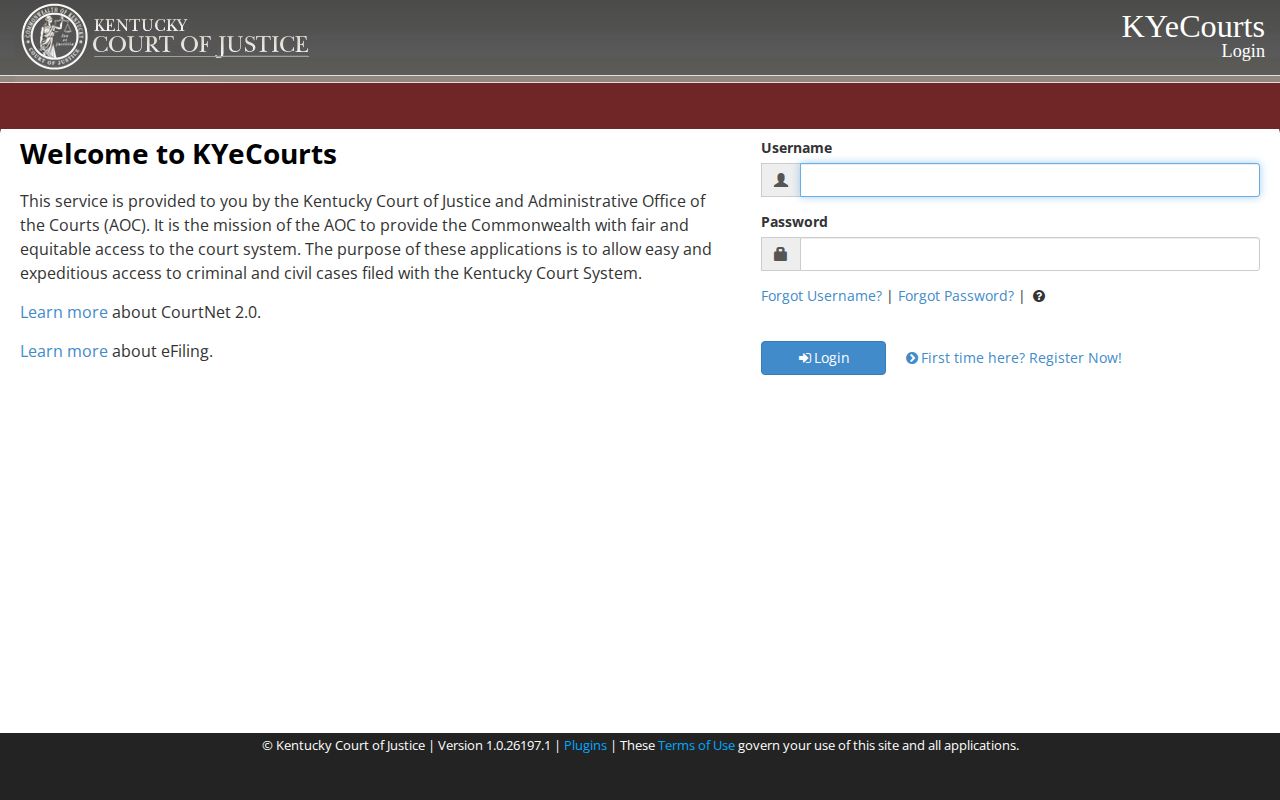 Kentucky CourtNet public case search interface for Calloway County cases